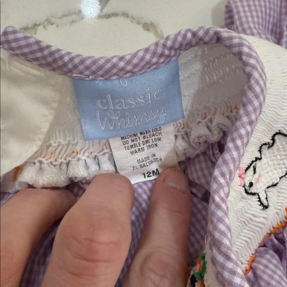 Classic Whimsy Purple/White Gingham Smocked Halloween Themed Bubble 12M - Picture 6 of 6